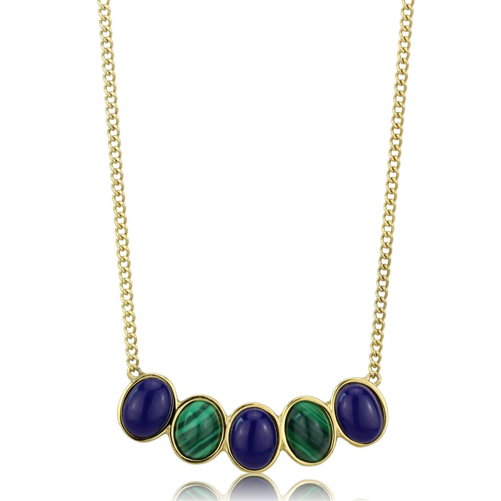 MATK2911 - IP Gold(Ion Plating) Stainless Steel Necklace with Precious Stone Lapis in Montana