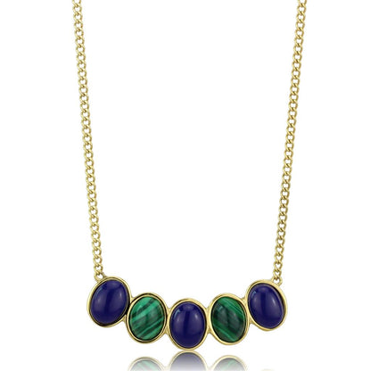 MATK2911 - IP Gold(Ion Plating) Stainless Steel Necklace with Precious Stone Lapis in Montana
