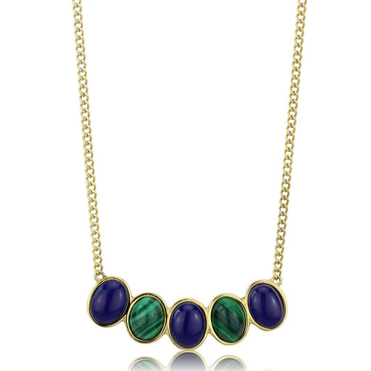 MATK2911 - IP Gold(Ion Plating) Stainless Steel Necklace with Precious Stone Lapis in Montana