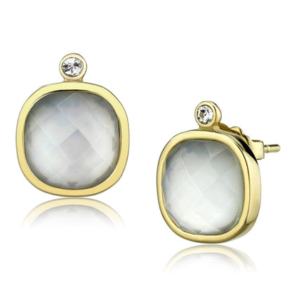 MATK2912 - IP Gold(Ion Plating) Stainless Steel Earrings with Precious Stone Conch in White