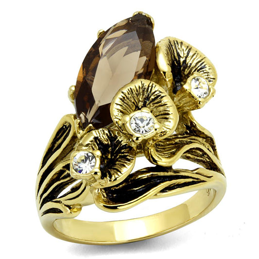 MATK2914 - IP Gold(Ion Plating) Stainless Steel Ring with Synthetic Synthetic Glass in Brown
