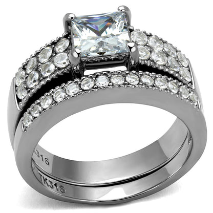 MATK2915 - High polished (no plating) Stainless Steel Ring with AAA Grade CZ  in Clear