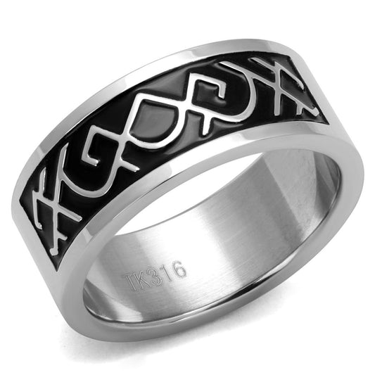 MATK2921 - High polished (no plating) Stainless Steel Ring with Epoxy  in Jet