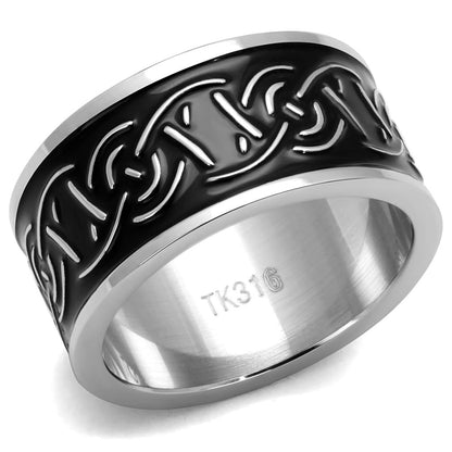 MATK2922 - High polished (no plating) Stainless Steel Ring with Epoxy  in Jet
