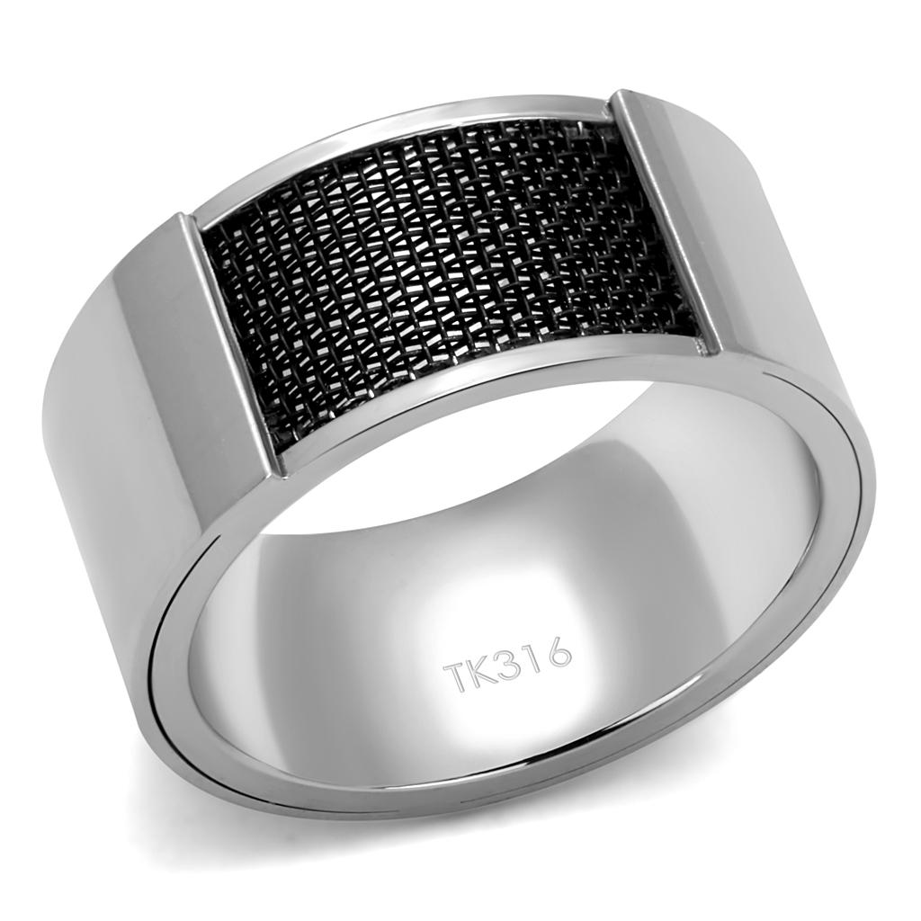 MATK2923 - High polished (no plating) Stainless Steel Ring with Epoxy  in Jet
