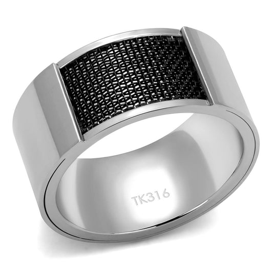 MATK2923 - High polished (no plating) Stainless Steel Ring with Epoxy  in Jet