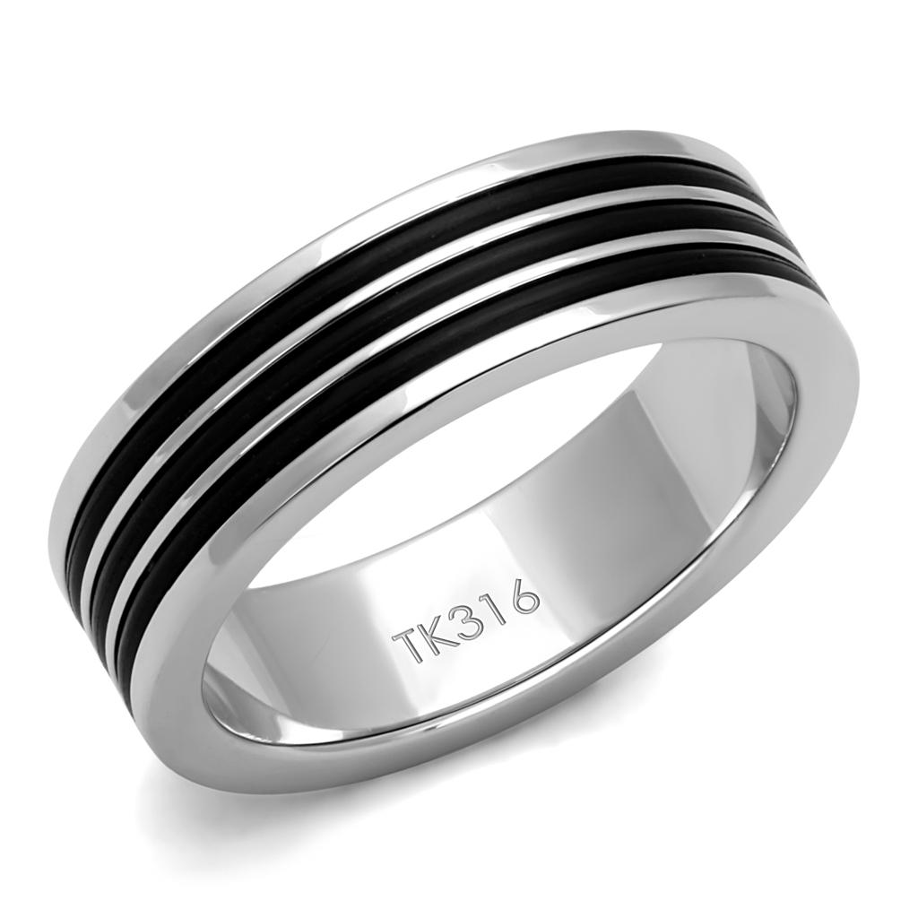 MATK2925 - High polished (no plating) Stainless Steel Ring with Epoxy  in Jet