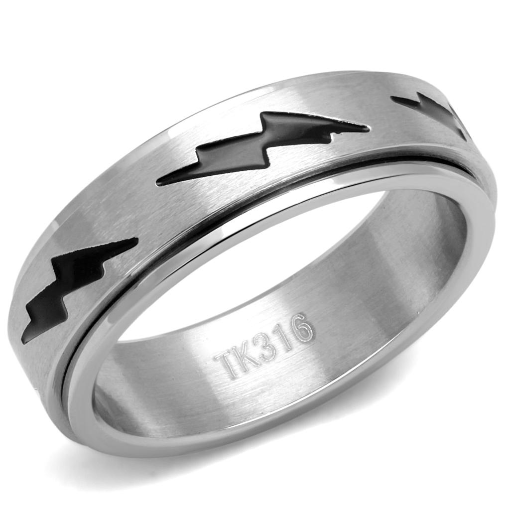 MATK2926 - High polished (no plating) Stainless Steel Ring with Epoxy  in Jet