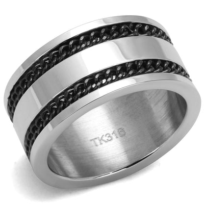 MATK2927 - High polished (no plating) Stainless Steel Ring with Epoxy  in Jet