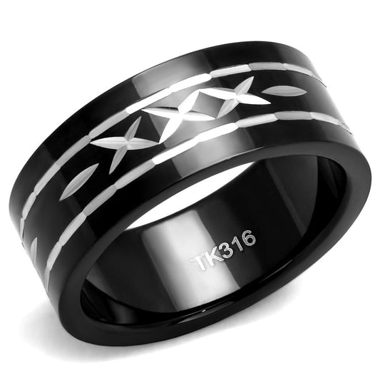 MATK2928 - Two-Tone IP Black (Ion Plating) Stainless Steel Ring with No Stone