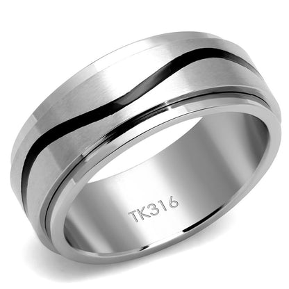 MATK2929 - High polished (no plating) Stainless Steel Ring with Epoxy  in Jet