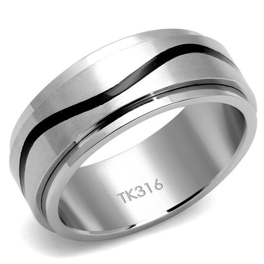 MATK2929 - High polished (no plating) Stainless Steel Ring with Epoxy  in Jet