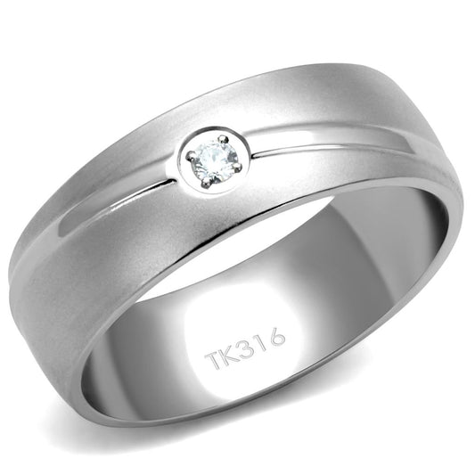 MATK2931 - High polished (no plating) Stainless Steel Ring with AAA Grade CZ  in Clear