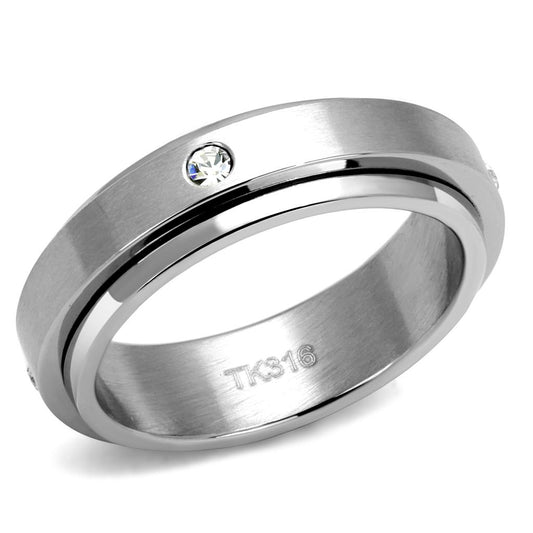 MATK2933 - High polished (no plating) Stainless Steel Ring with AAA Grade CZ  in Clear