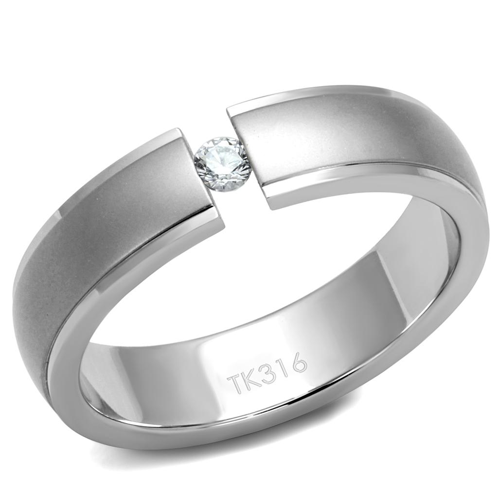 MATK2935 - High polished (no plating) Stainless Steel Ring with AAA Grade CZ  in Clear