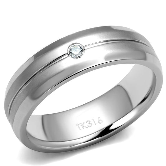 MATK2936 - High polished (no plating) Stainless Steel Ring with AAA Grade CZ  in Clear