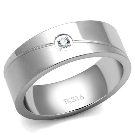 MATK2937 - High polished (no plating) Stainless Steel Ring with AAA Grade CZ  in Clear