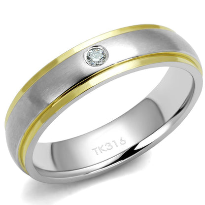 MATK2938 - Two-Tone IP Gold (Ion Plating) Stainless Steel Ring with AAA Grade CZ  in Clear