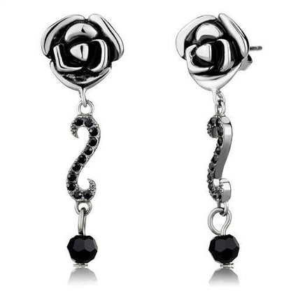 MATK2951 - High polished (no plating) Stainless Steel Earrings with Top Grade Crystal  in Jet