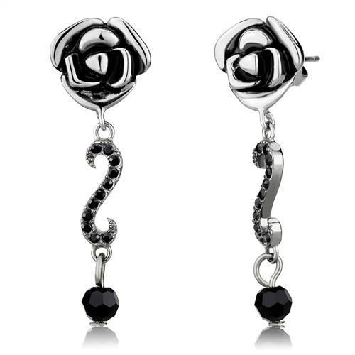 MATK2951 - High polished (no plating) Stainless Steel Earrings with Top Grade Crystal  in Jet