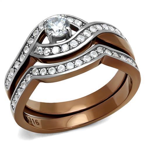 MATK2953 - Two Tone IP Light Brown (IP Light coffee) Stainless Steel Ring with AAA Grade CZ  in Clear