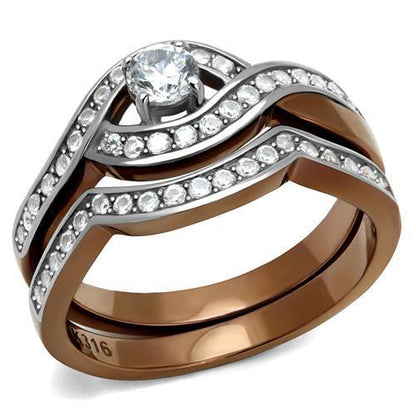 MATK2953 - Two Tone IP Light Brown (IP Light coffee) Stainless Steel Ring with AAA Grade CZ  in Clear