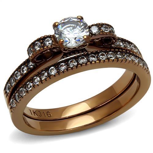 MATK2955 - IP Coffee light Stainless Steel Ring with AAA Grade CZ  in Clear