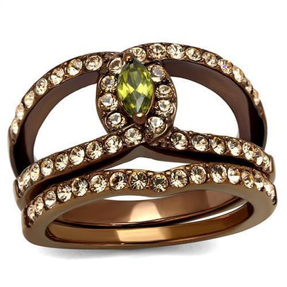 MATK2956 - IP Coffee light Stainless Steel Ring with AAA Grade CZ  in Olivine color