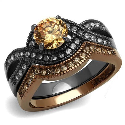 MATK2957 - IP Light Black & IP Light coffee Stainless Steel Ring with AAA Grade CZ  in Champagne