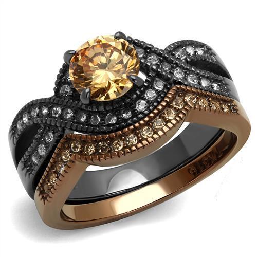 MATK2957 - IP Light Black & IP Light coffee Stainless Steel Ring with AAA Grade CZ  in Champagne