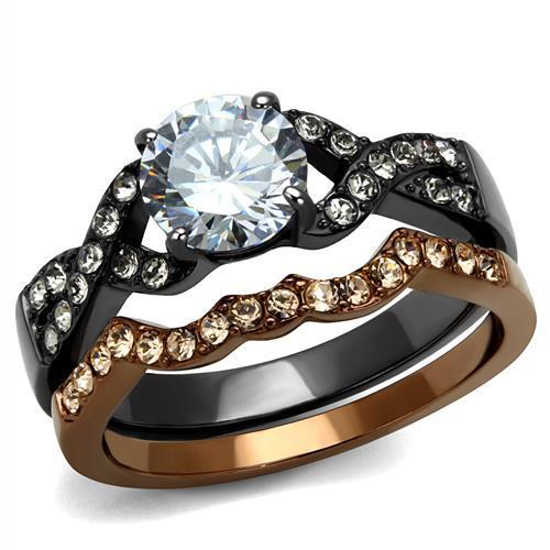 MATK2958 - IP Light Black & IP Light coffee Stainless Steel Ring with AAA Grade CZ  in Clear