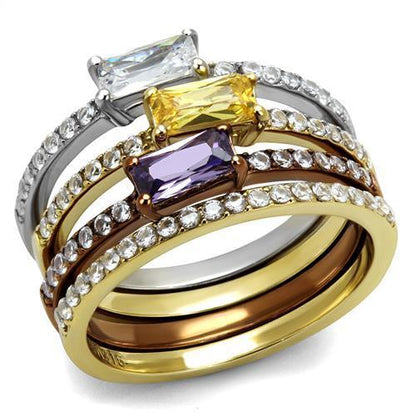 MATK2960 - Three Tone (IP Gold & IP Light coffee & High Polished) Stainless Steel Ring with AAA Grade CZ  in Multi Color