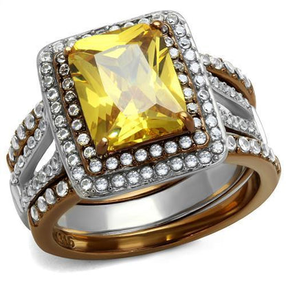 MATK2962 - Two Tone IP Light Brown (IP Light coffee) Stainless Steel Ring with AAA Grade CZ  in Topaz