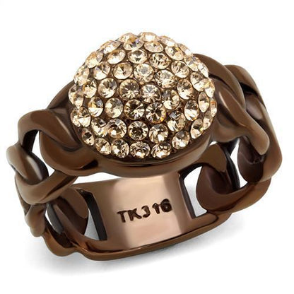 MATK2965 - IP Coffee light Stainless Steel Ring with Top Grade Crystal  in Light Peach