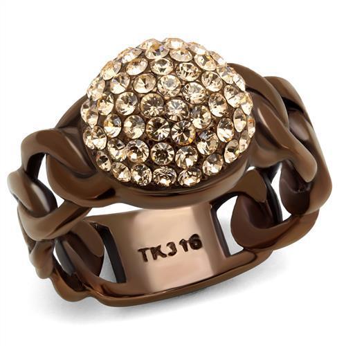 MATK2965 - IP Coffee light Stainless Steel Ring with Top Grade Crystal  in Light Peach