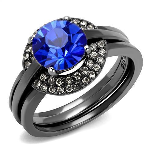 MATK2969 - IP Light Black  (IP Gun) Stainless Steel Ring with Top Grade Crystal  in Sapphire