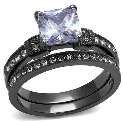 MATK2970 - IP Light Black  (IP Gun) Stainless Steel Ring with AAA Grade CZ  in Light Amethyst