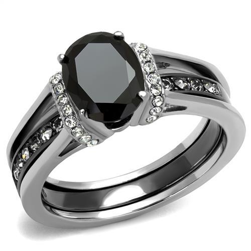 MATK2971 - Two-Tone IP Black Stainless Steel Ring with Synthetic Synthetic Glass in Jet