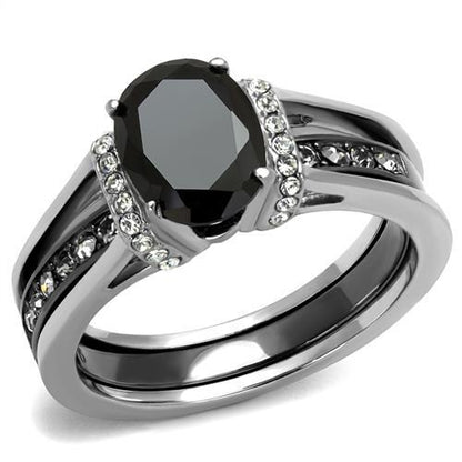 MATK2971 - Two-Tone IP Black Stainless Steel Ring with Synthetic Synthetic Glass in Jet