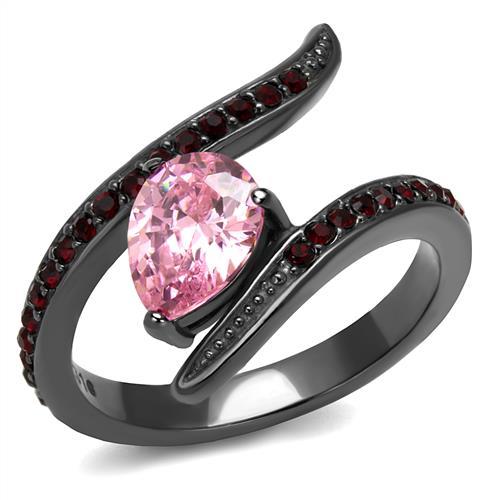 MATK2972 - IP Light Black  (IP Gun) Stainless Steel Ring with AAA Grade CZ  in Rose
