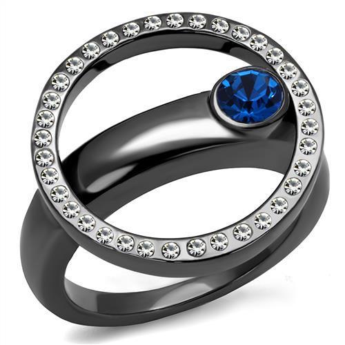 MATK2974 - IP Light Black  (IP Gun) Stainless Steel Ring with Top Grade Crystal  in Capri Blue