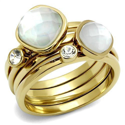 MATK2975 - IP Gold(Ion Plating) Stainless Steel Ring with Synthetic Synthetic Glass in White