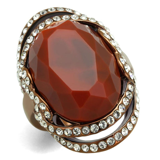 MATK2984 - IP Coffee light Stainless Steel Ring with Synthetic Synthetic Stone in Orange