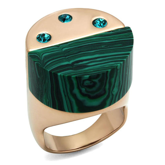 MATK2986 - IP Rose Gold(Ion Plating) Stainless Steel Ring with Synthetic MALACHITE in Emerald
