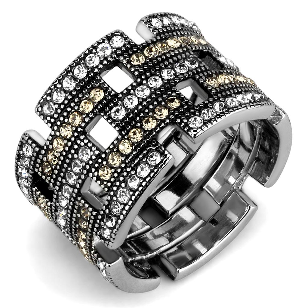MATK2987 - High polished (no plating) Stainless Steel Ring with Top Grade Crystal  in Multi Color
