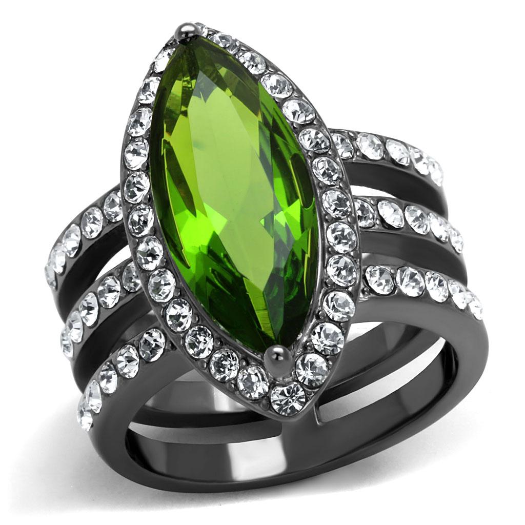 MATK2989 - IP Light Black  (IP Gun) Stainless Steel Ring with Synthetic Synthetic Glass in Peridot