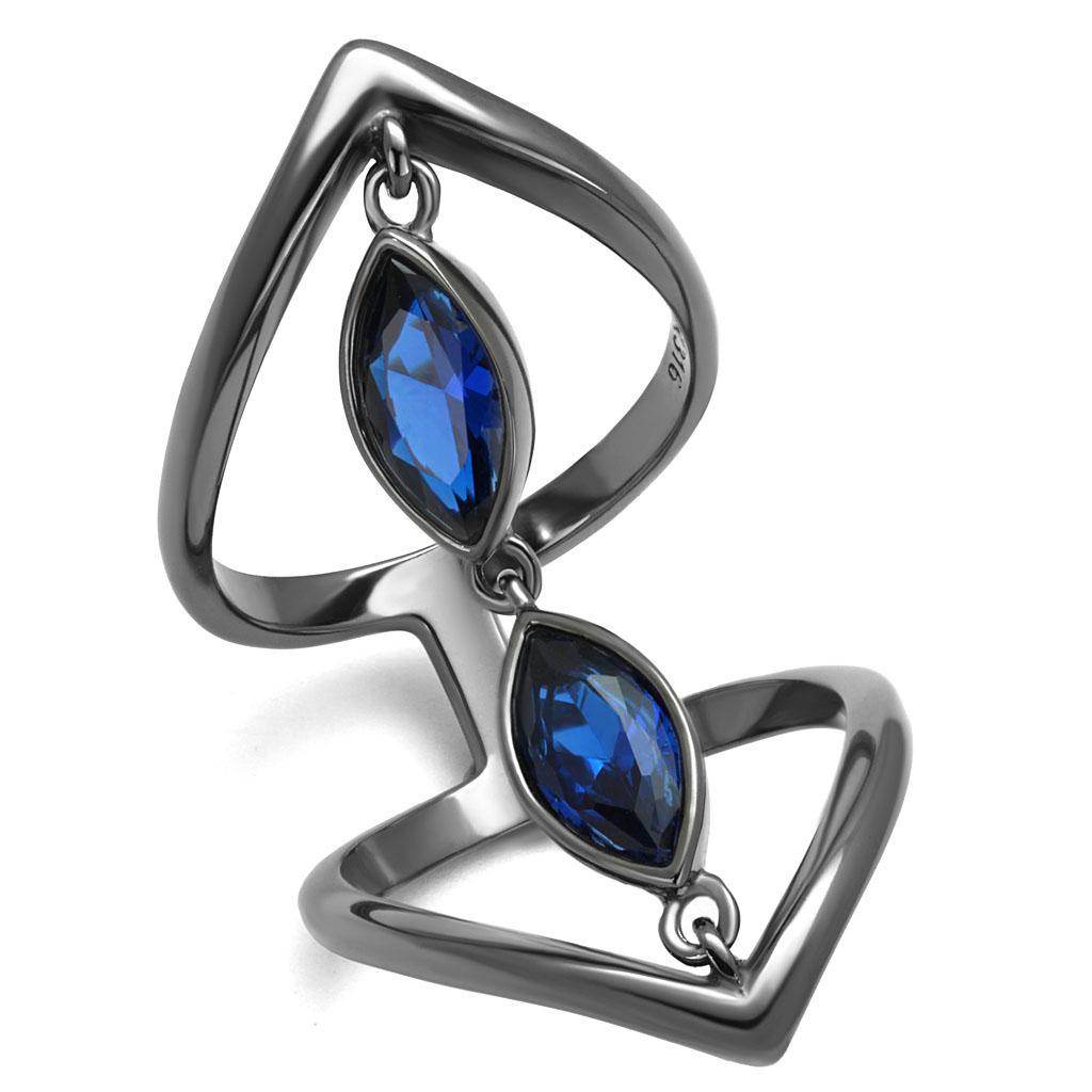 MATK2990 - IP Light Black  (IP Gun) Stainless Steel Ring with Synthetic Spinel in London Blue