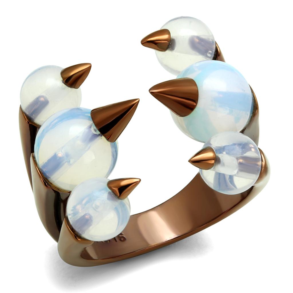 MATK2992 - IP Coffee light Stainless Steel Ring with Synthetic Synthetic Glass in White