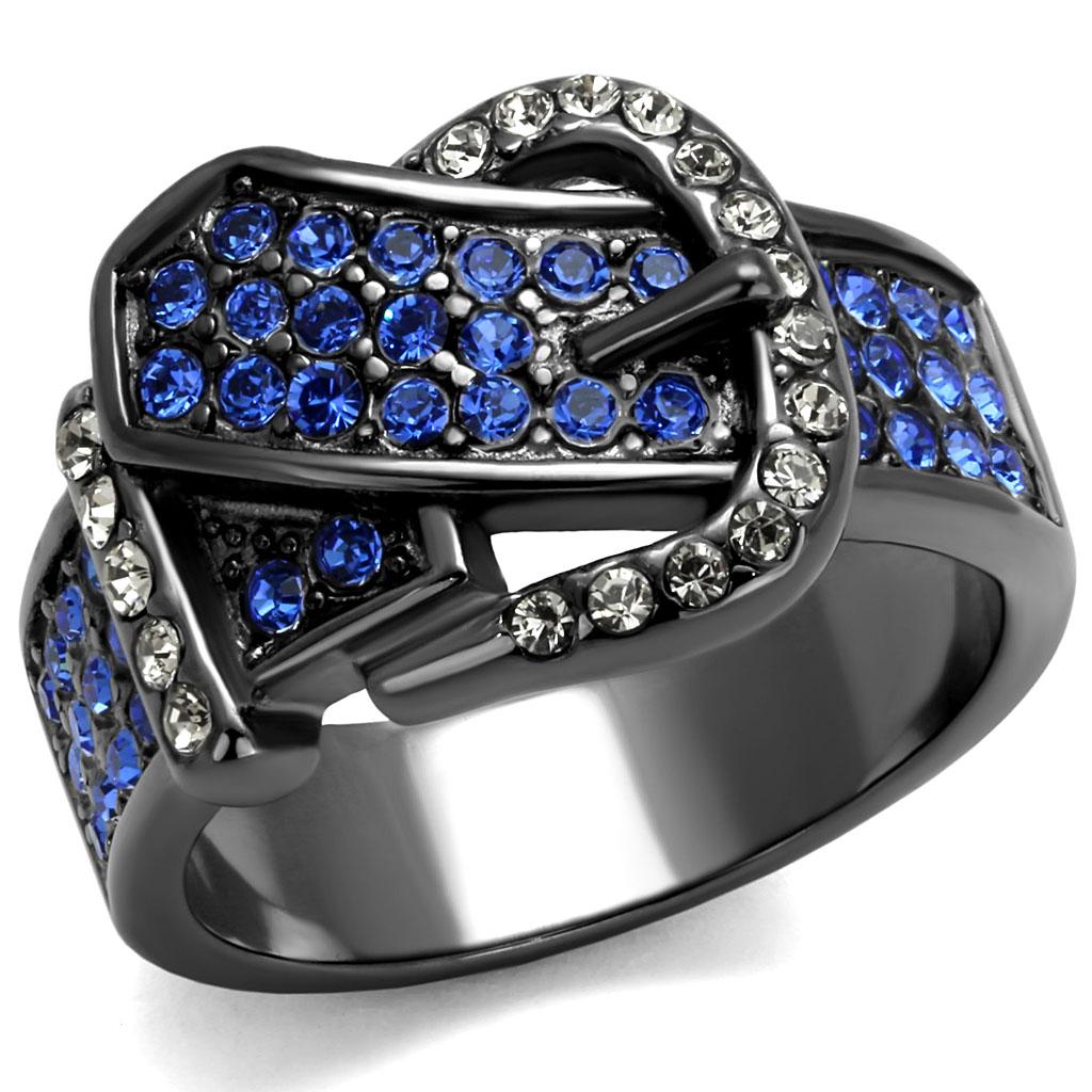 MATK2995 - IP Light Black  (IP Gun) Stainless Steel Ring with Top Grade Crystal  in Multi Color