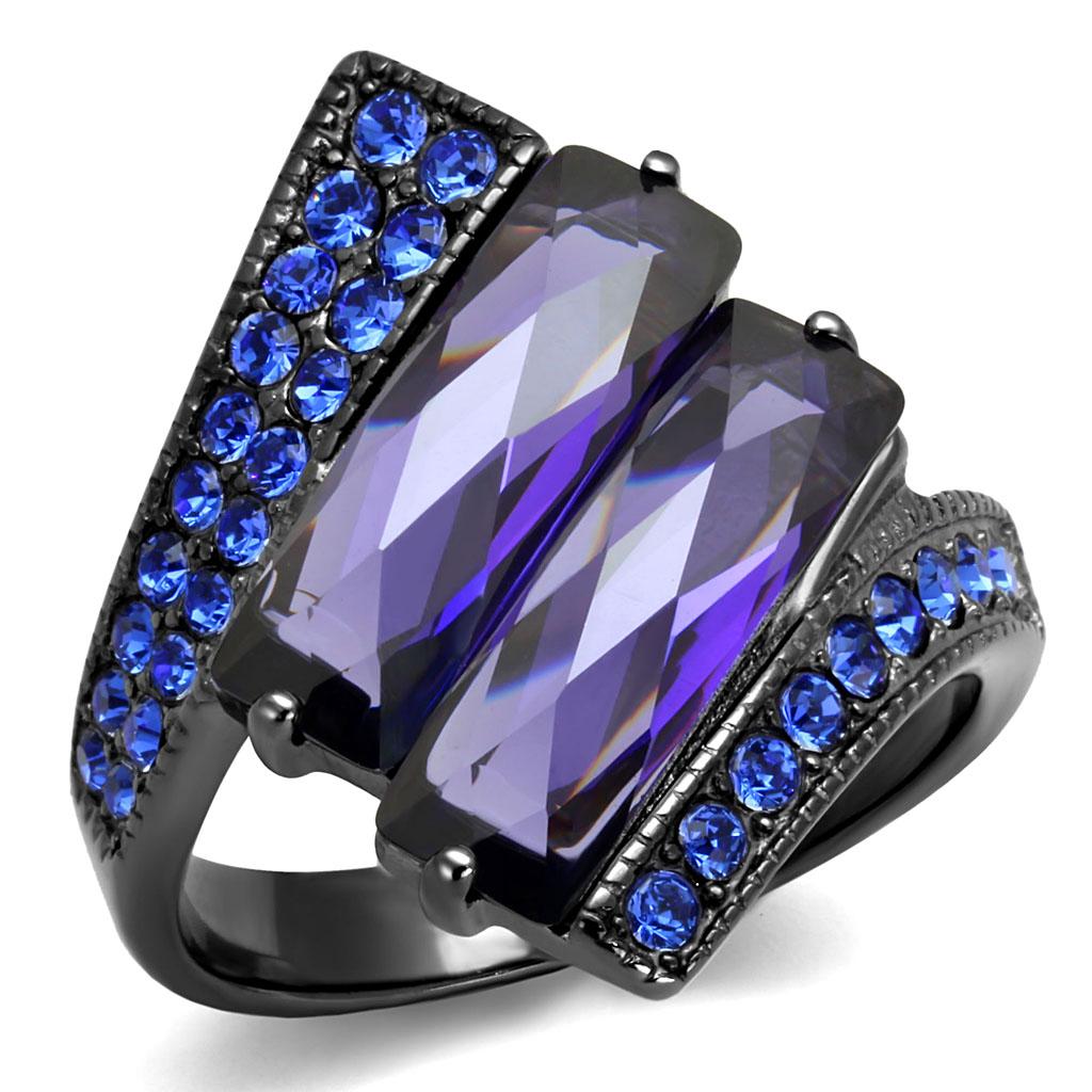 MATK2996 - IP Light Black  (IP Gun) Stainless Steel Ring with AAA Grade CZ  in Tanzanite